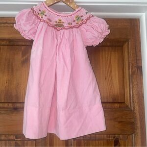 Vtg Rosalina Smocked Baby Girl Dress Pink Corduroy 12 Months